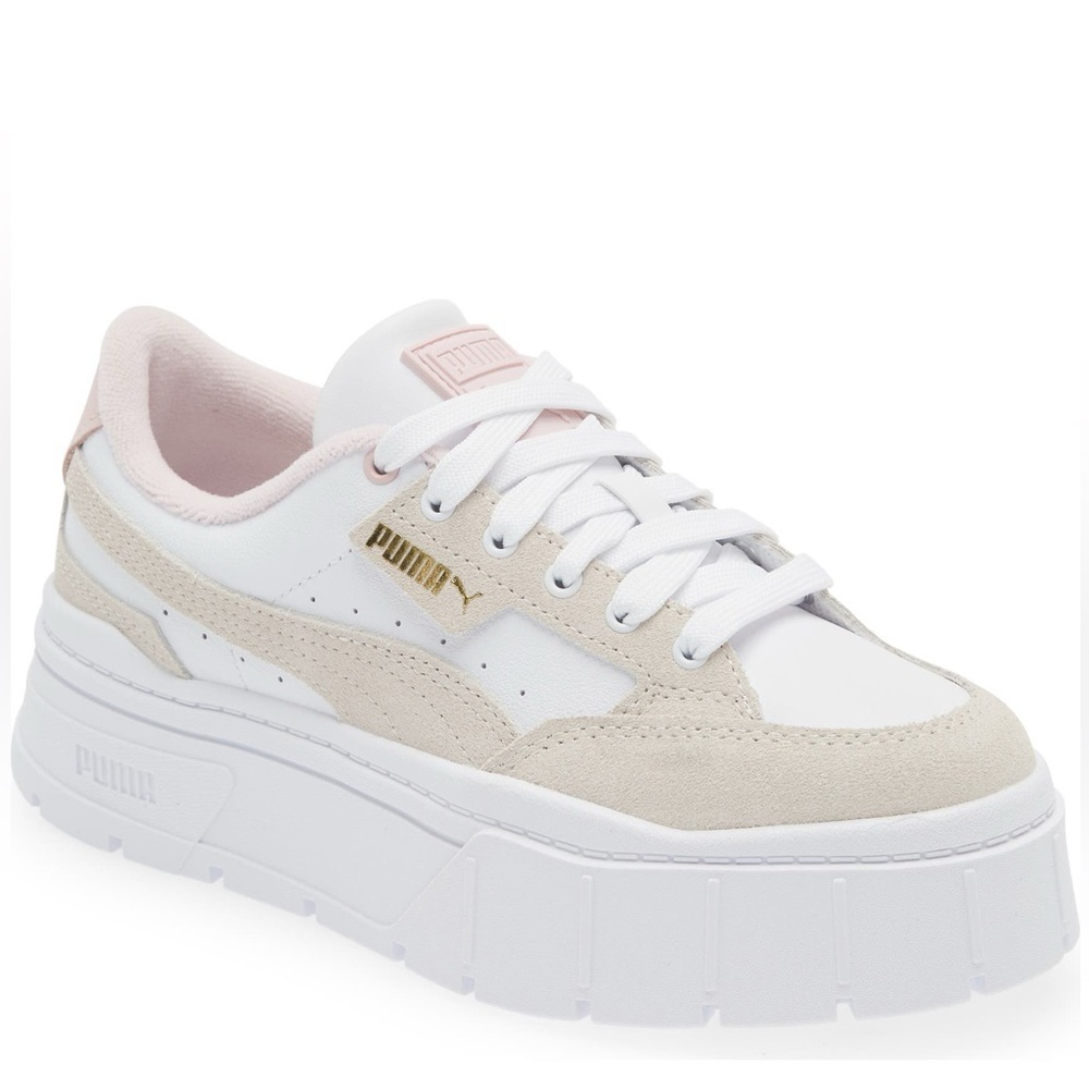 PUMA Women's Mayze Gentle Platform Sneaker in White, Cream & Pink | size 7.5